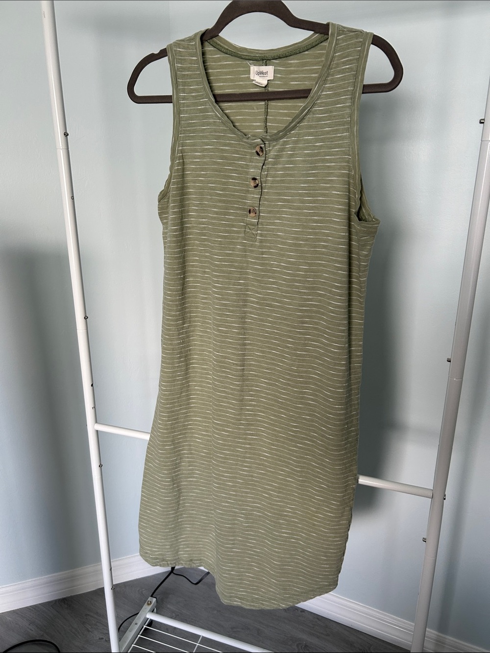 UpWest Olive Green Striped Sleeveless Maxi Dress